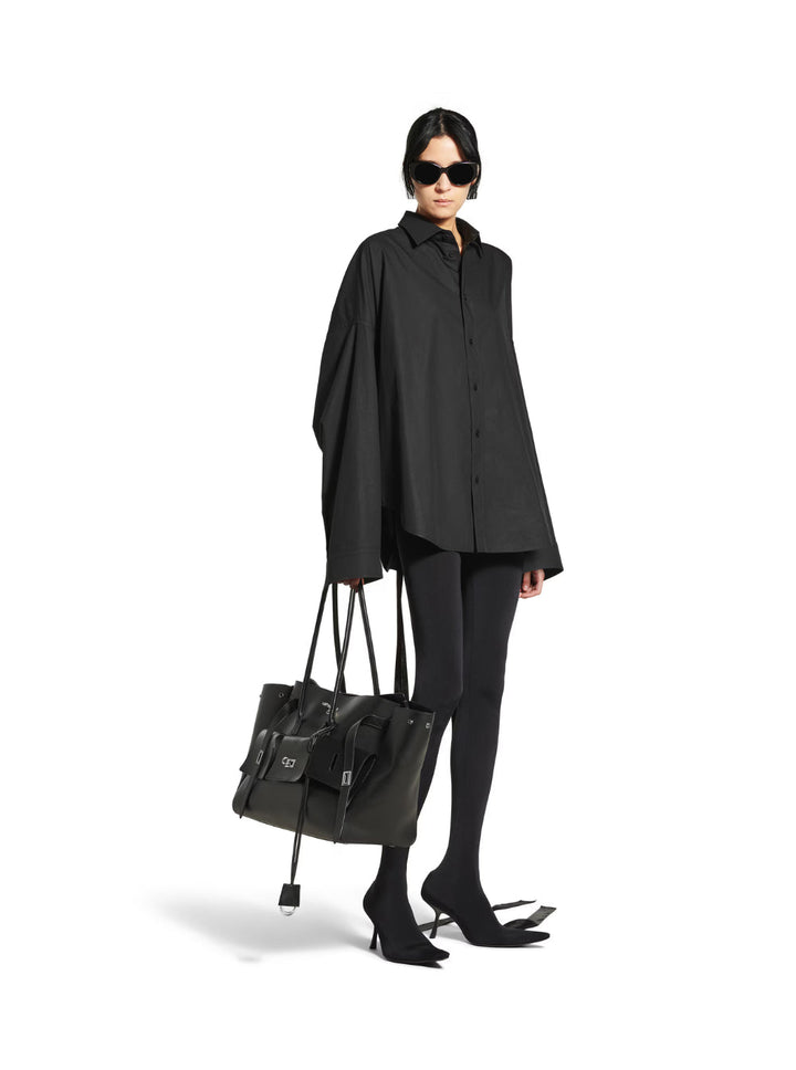 Balenciaga Women Black Shirt With Classic Collar And Adjustable Laces On The Rear In Cotton Woman