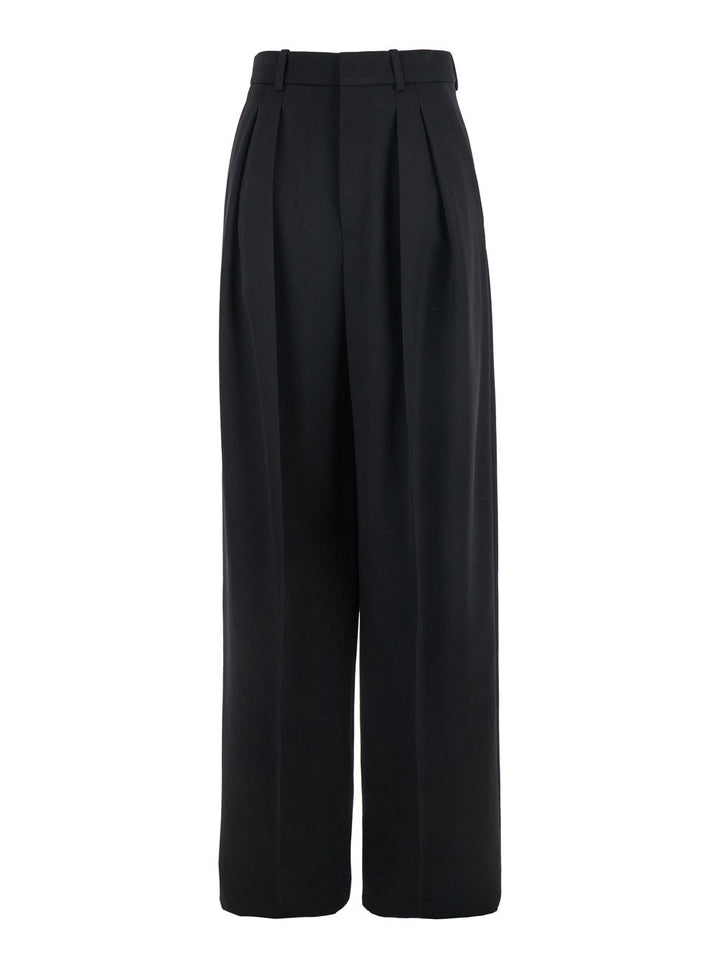Saint Laurent Women Black Pants With Belt Loops And Wide Leg In Wool Woman