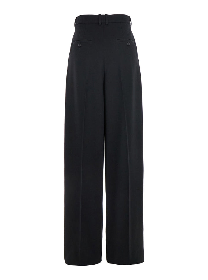 Saint Laurent Women Black Pants With Belt Loops And Wide Leg In Wool Woman
