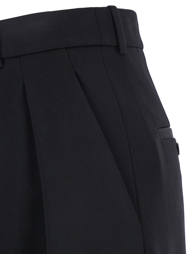 Saint Laurent Women Black Pants With Belt Loops And Wide Leg In Wool Woman