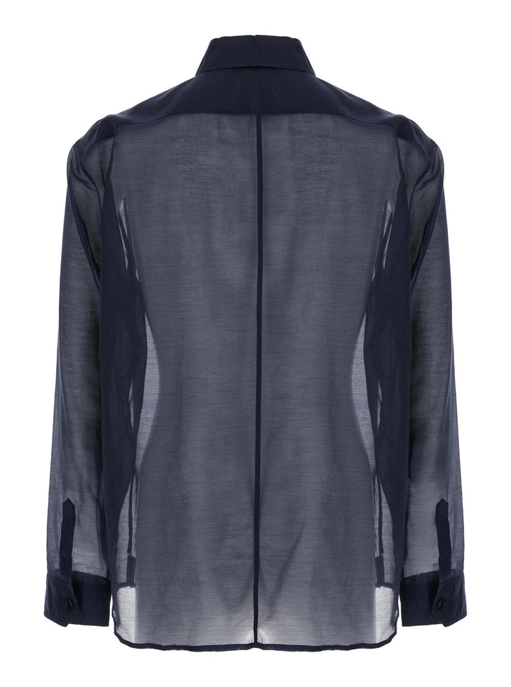 Saint Laurent Men Blue Shirt With Classic Collar And Contrasting Details In Cotton And Silk Man