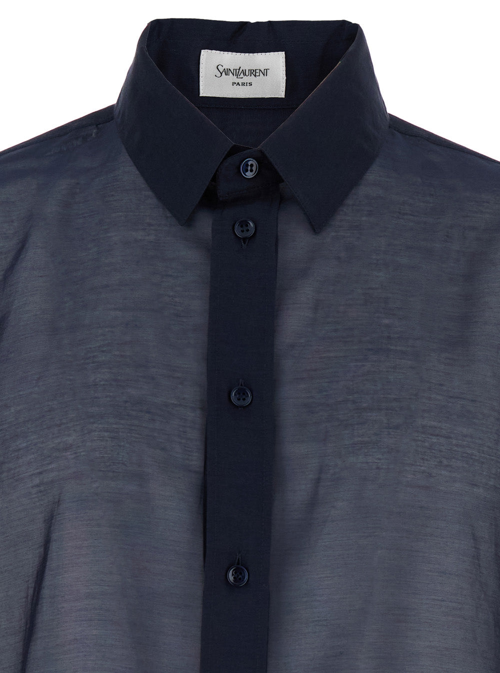 Saint Laurent Men Blue Shirt With Classic Collar And Contrasting Details In Cotton And Silk Man