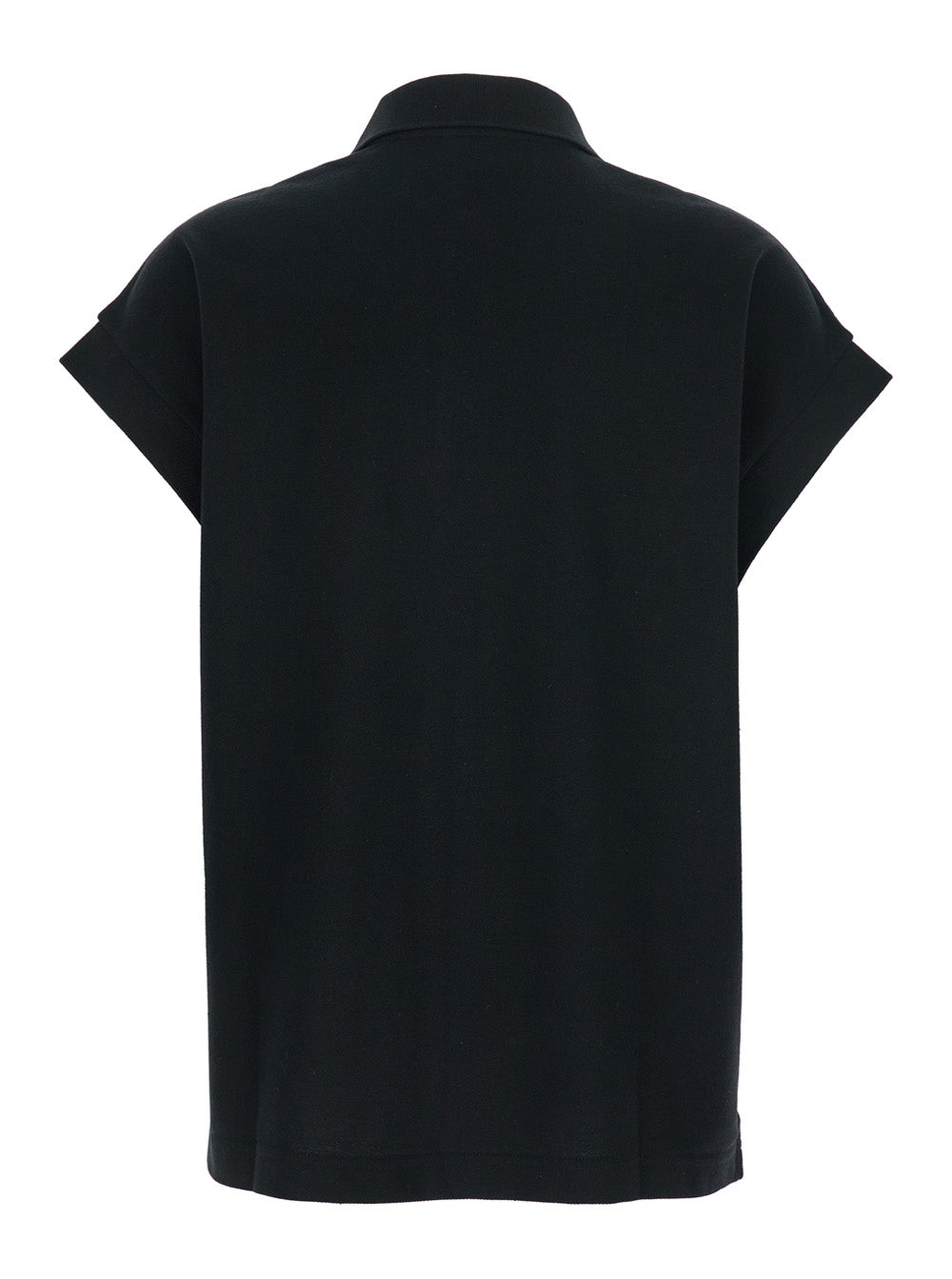Saint Laurent Women Black Sleeveless Polo Shirt With Classic Collar And Cassandre Embroidery On The Front In Cotton Woman