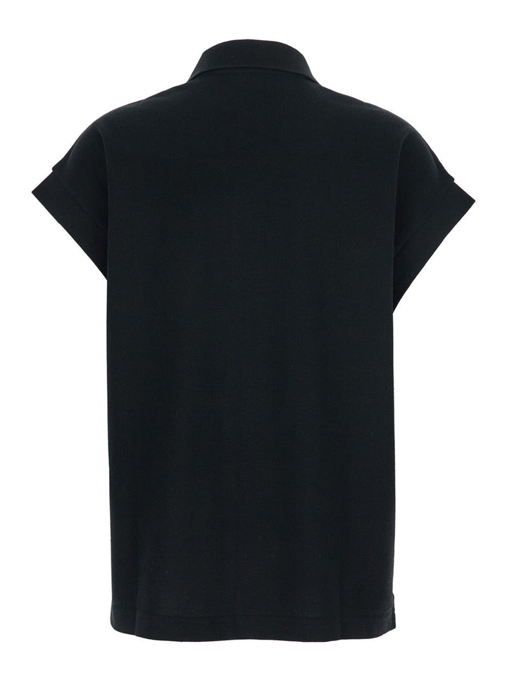 Saint Laurent Women Black Sleeveless Polo Shirt With Classic Collar And Cassandre Embroidery On The Front In Cotton Woman