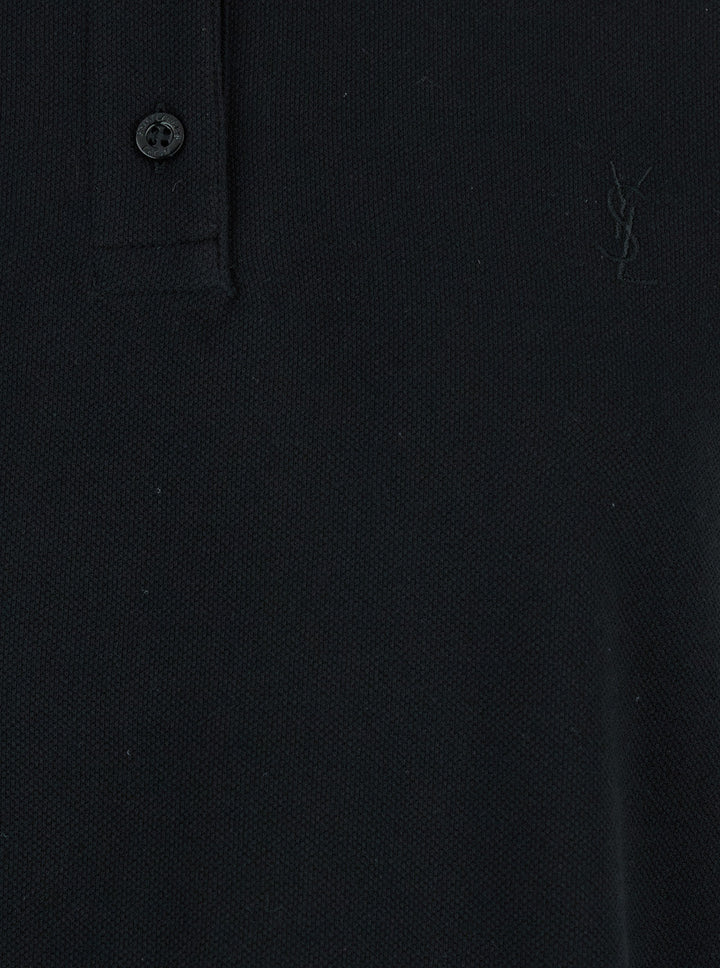 Saint Laurent Women Black Sleeveless Polo Shirt With Classic Collar And Cassandre Embroidery On The Front In Cotton Woman