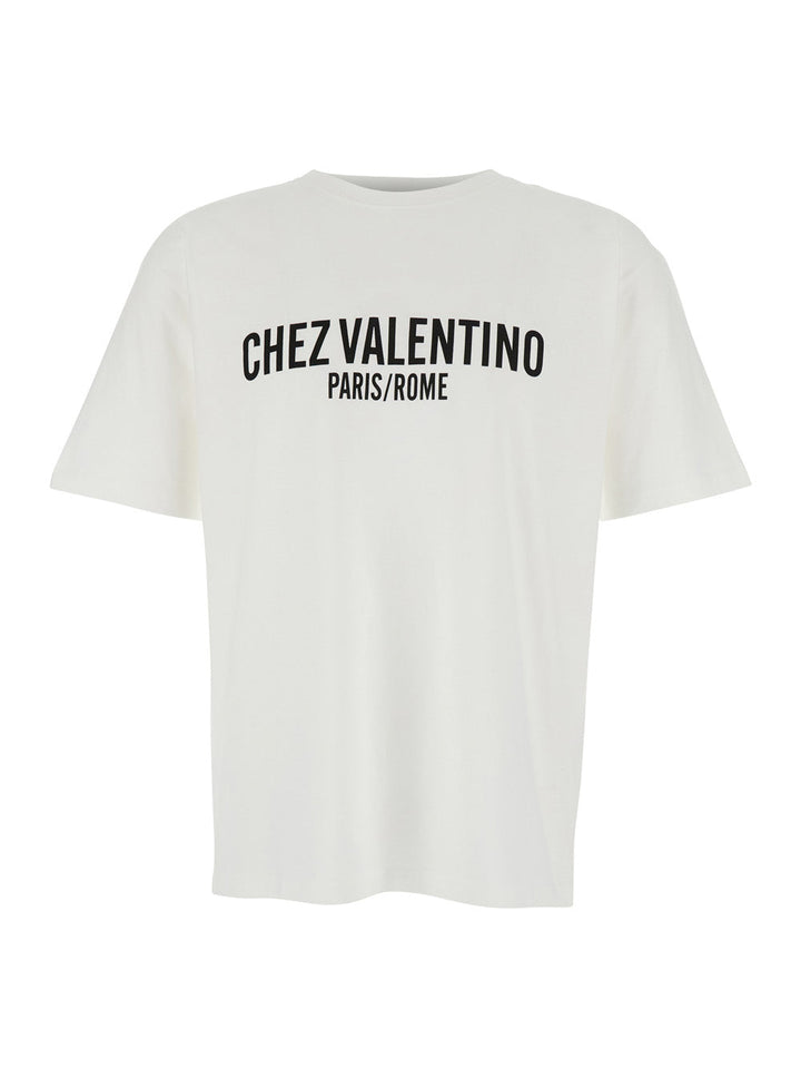 Valentino Men 'Chez' White Crewneck T-Shirt With Maxi Logo Print On The Front In Cotton Man