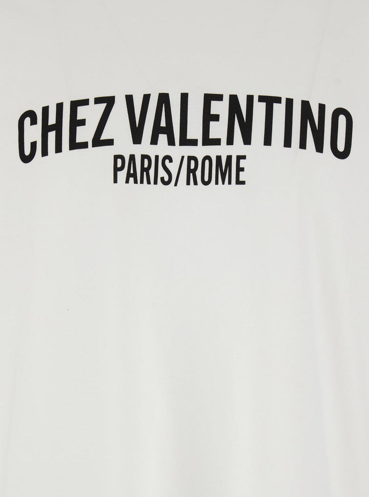 Valentino Men 'Chez' White Crewneck T-Shirt With Maxi Logo Print On The Front In Cotton Man