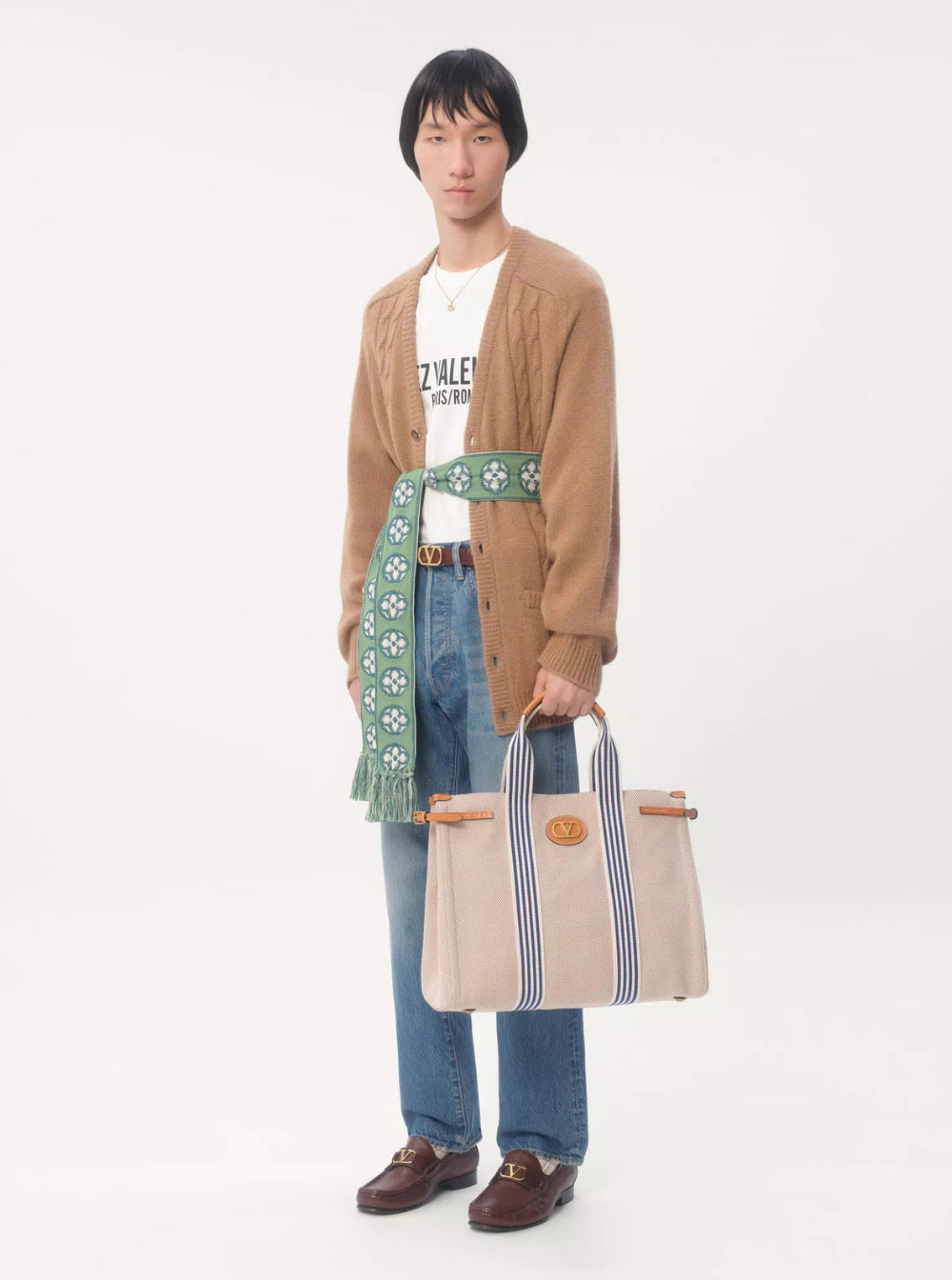 Valentino Men 'Chez' White Crewneck T-Shirt With Maxi Logo Print On The Front In Cotton Man