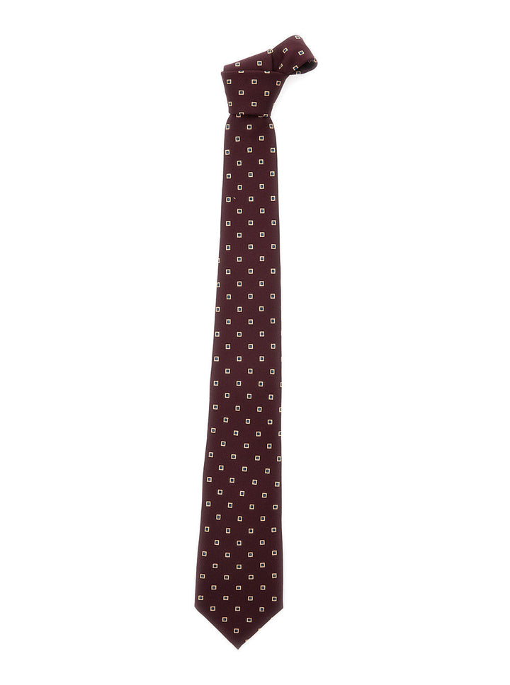 Saint Laurent Women Bordeaux Wide Tie With All-Over Square Motif In Silk Woman
