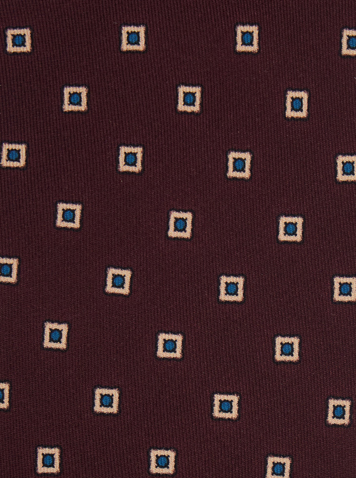 Saint Laurent Women Bordeaux Wide Tie With All-Over Square Motif In Silk Woman