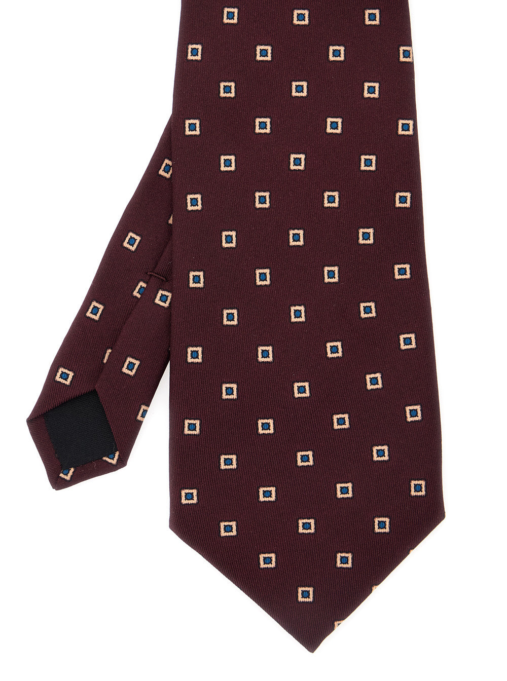 Saint Laurent Women Bordeaux Wide Tie With All-Over Square Motif In Silk Woman
