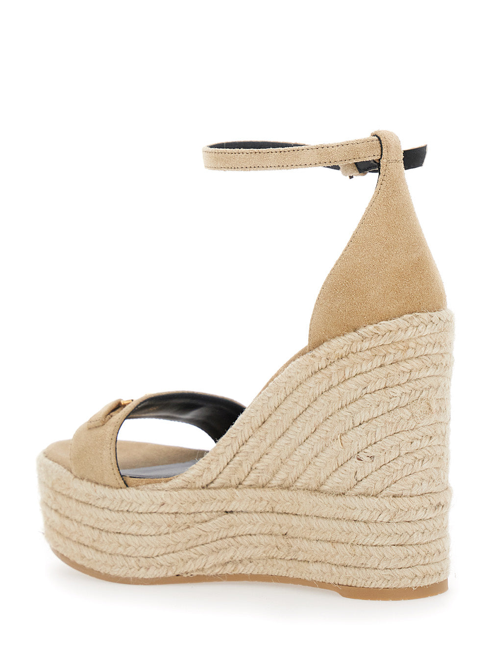 Versace Women Beige Wedges With Adjustable Buckle Closure And Medusa Plaque On The Front In Leather Woman