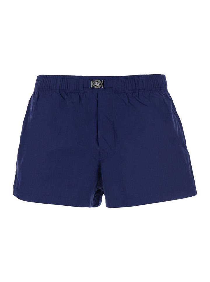 Versace Men Blue Swim Shorts With Elastic Waist And Medusa Plaque On The Front In Tech Fabric Man