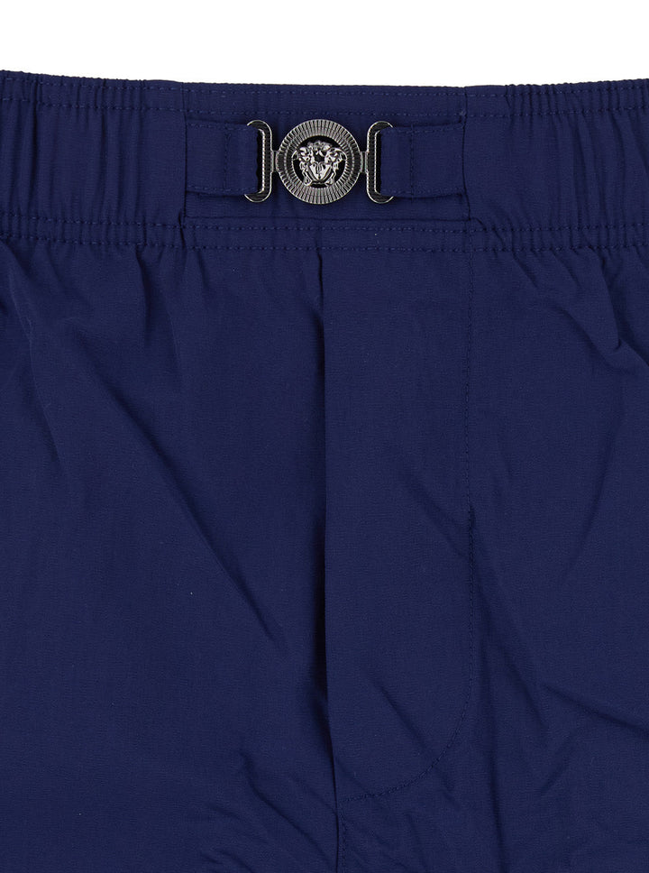 Versace Men Blue Swim Shorts With Elastic Waist And Medusa Plaque On The Front In Tech Fabric Man