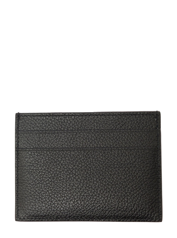 Balenciaga Men Black Card Holder With Logo Lettering On The Front In Grained Leather Man