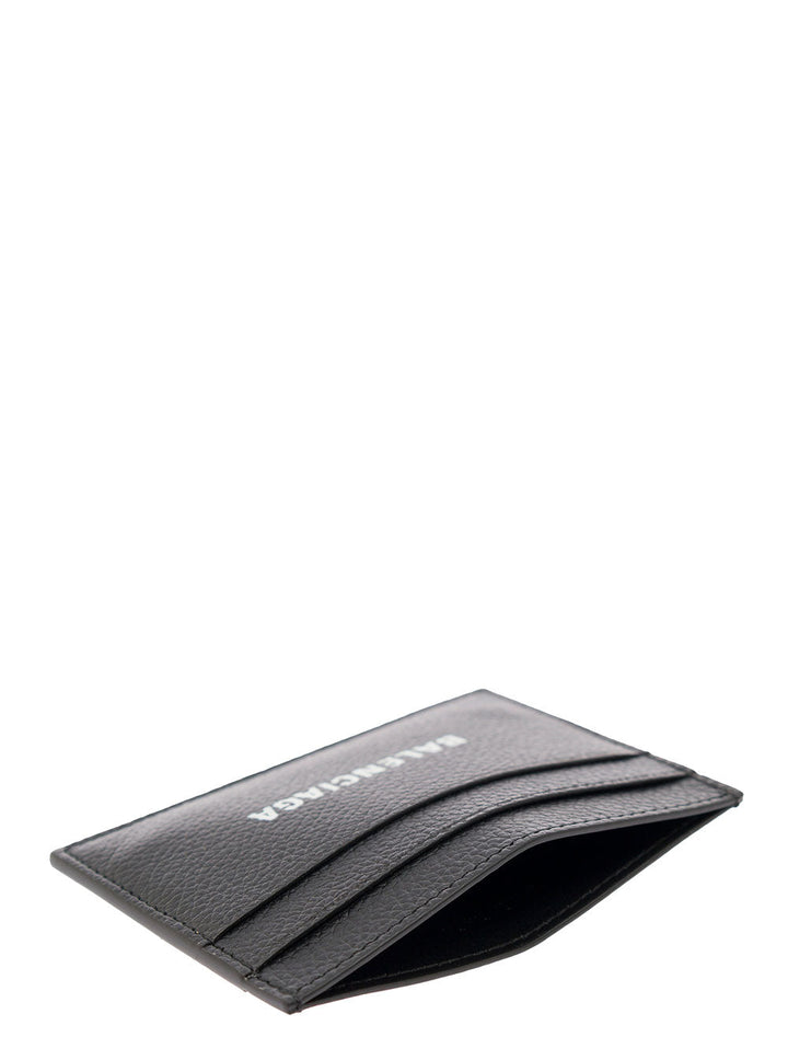 Balenciaga Men Black Card Holder With Logo Lettering On The Front In Grained Leather Man