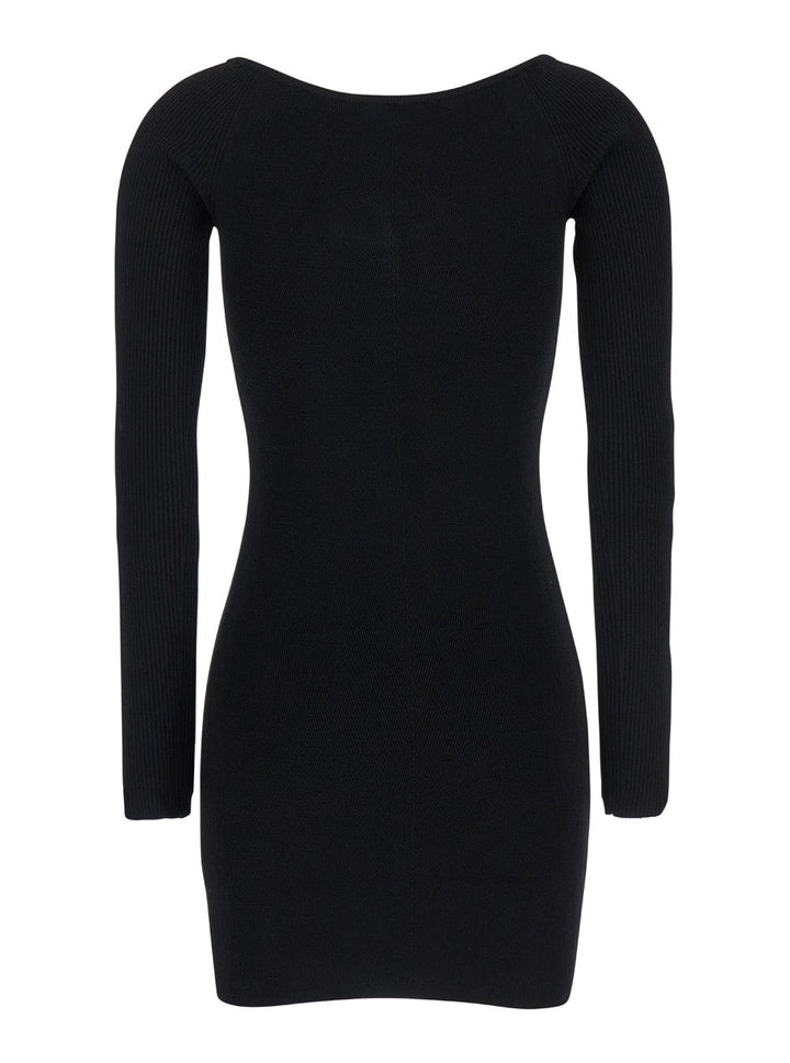 Diesel Women Black U Neck Dress With D-Logo In Ribbed Fabric Woman