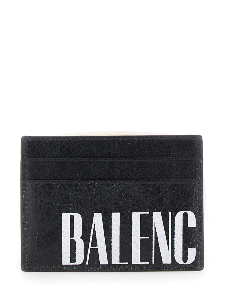 Balenciaga Men 'Editor' Black Card Holder With Four Card Slots And Maxi Logo Lettering Print In Leather Man