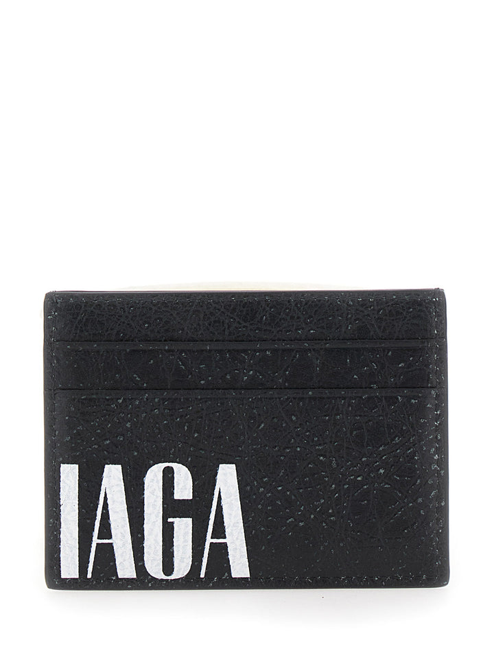 Balenciaga Men 'Editor' Black Card Holder With Four Card Slots And Maxi Logo Lettering Print In Leather Man