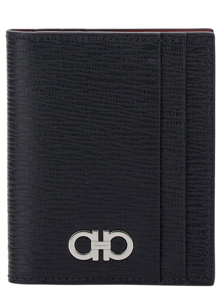 Ferragamo Men Black Card-Holder With Gancini Detail In Leather Man