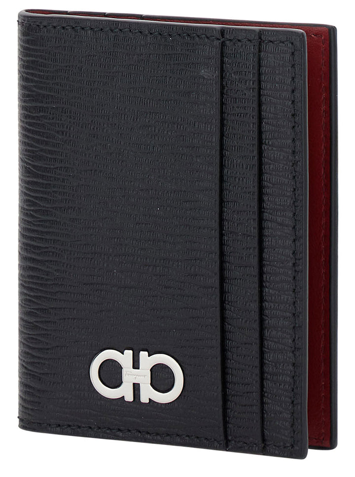Ferragamo Men Black Card-Holder With Gancini Detail In Leather Man