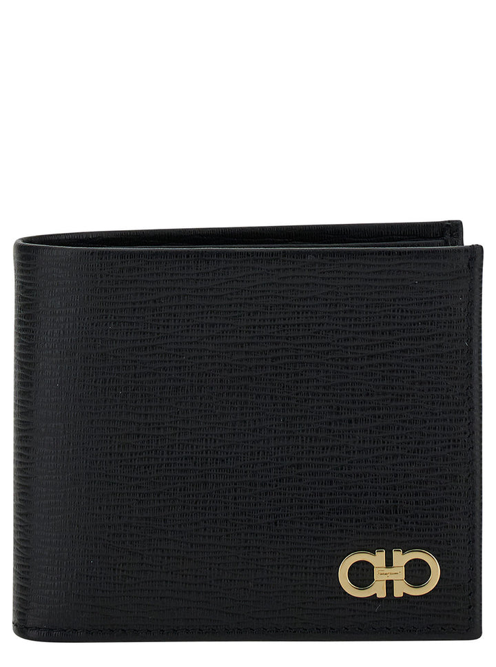 Ferragamo Men Black Gancini Bi-Fold Wallet In Leather Man