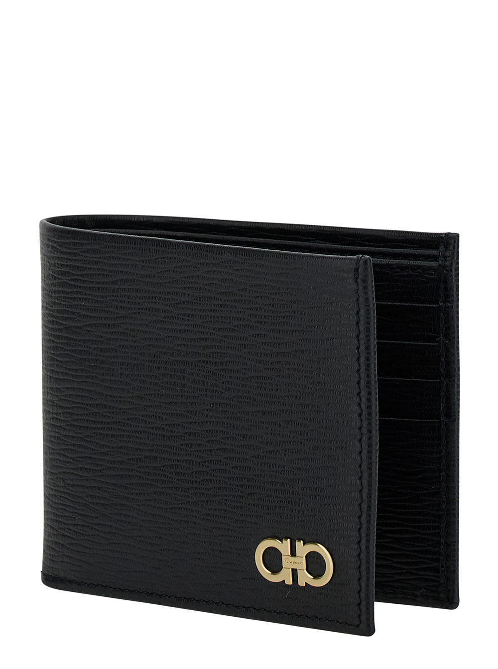 Ferragamo Men Black Gancini Bi-Fold Wallet In Leather Man