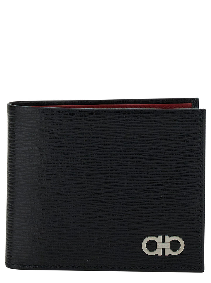 Ferragamo Men Revival Gancini Black Wallet In Textured Leather Man Ferragamo