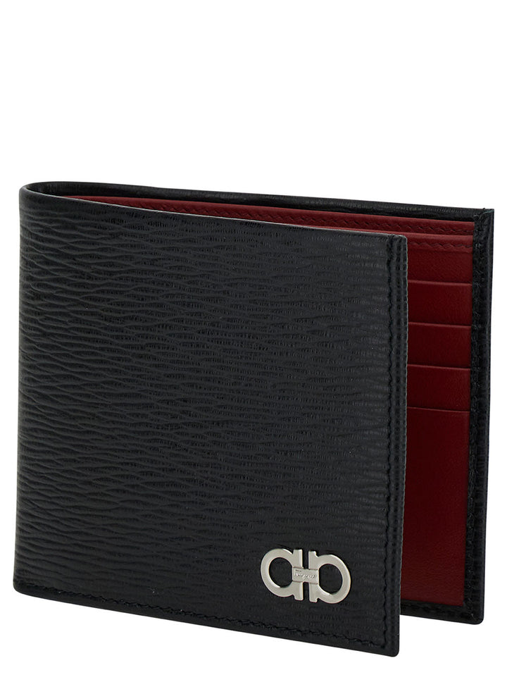 Ferragamo Men Revival Gancini Black Wallet In Textured Leather Man Ferragamo