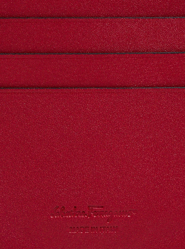 Ferragamo Men Salvatore Ferragamo Man's Revival Black  Leather Card Holder With Gancini Buckle