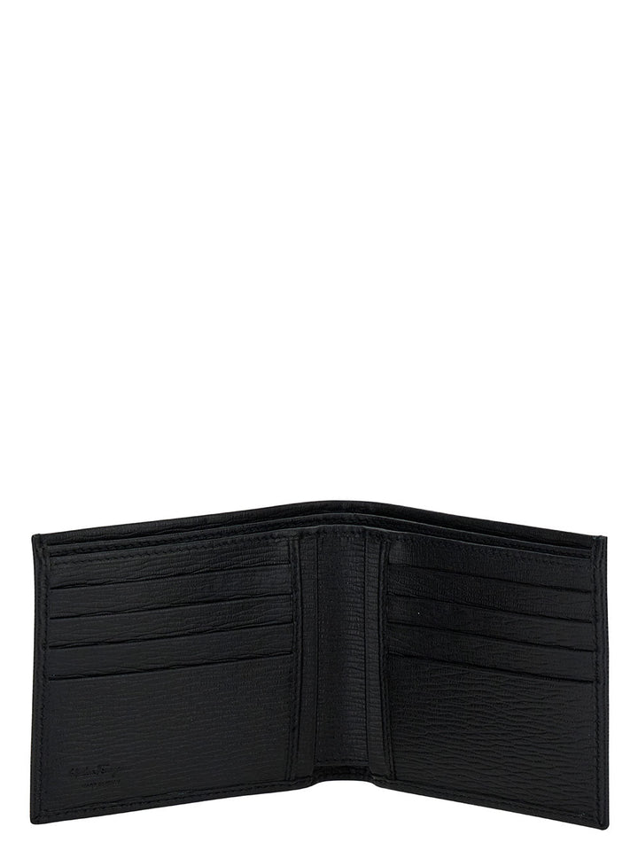 Ferragamo Men Black Gancini Bi-Fold Wallet In Leather Man