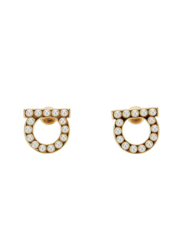 Ferragamo Women Gold-Colored Gancini Earrings With Pearls In Brass Woman
