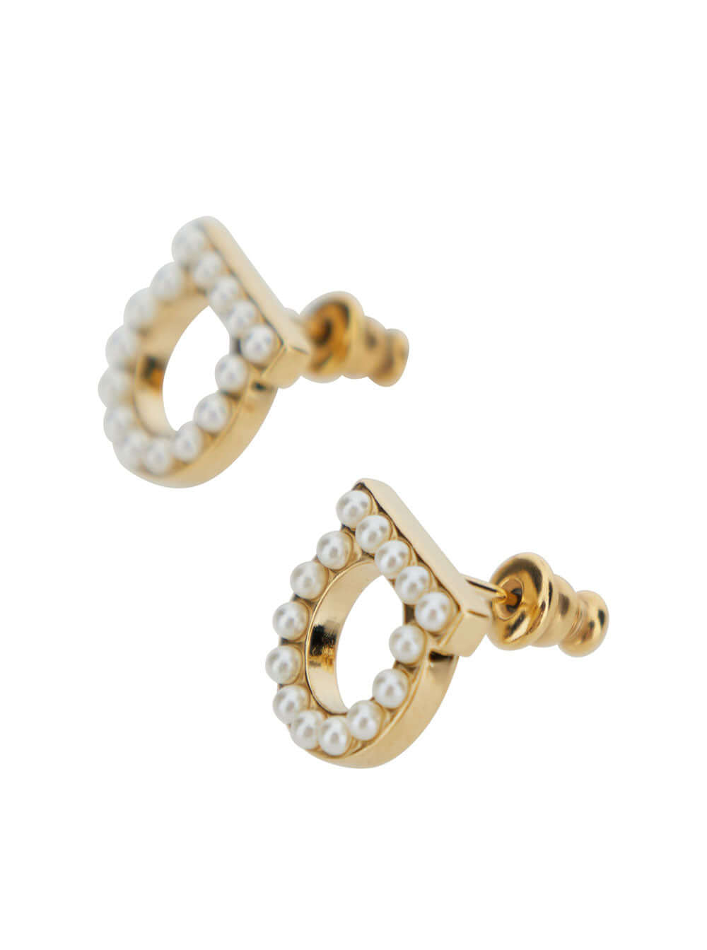 Ferragamo Women Gold-Colored Gancini Earrings With Pearls In Brass Woman
