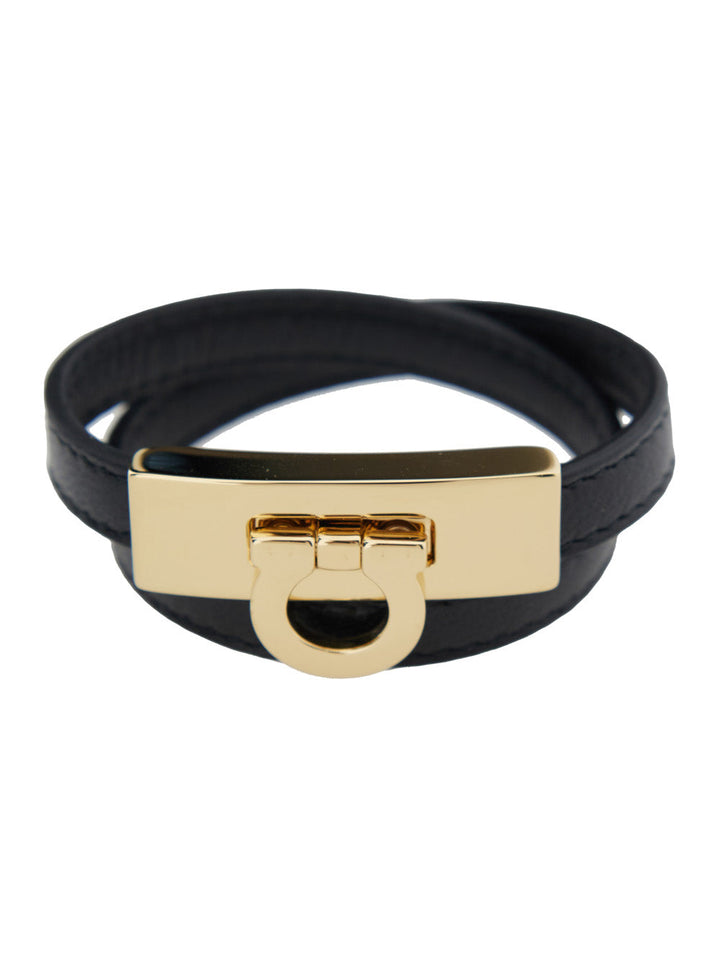 Ferragamo Women 'Gancini' Black Double Twist Bracelet In Leather Woman