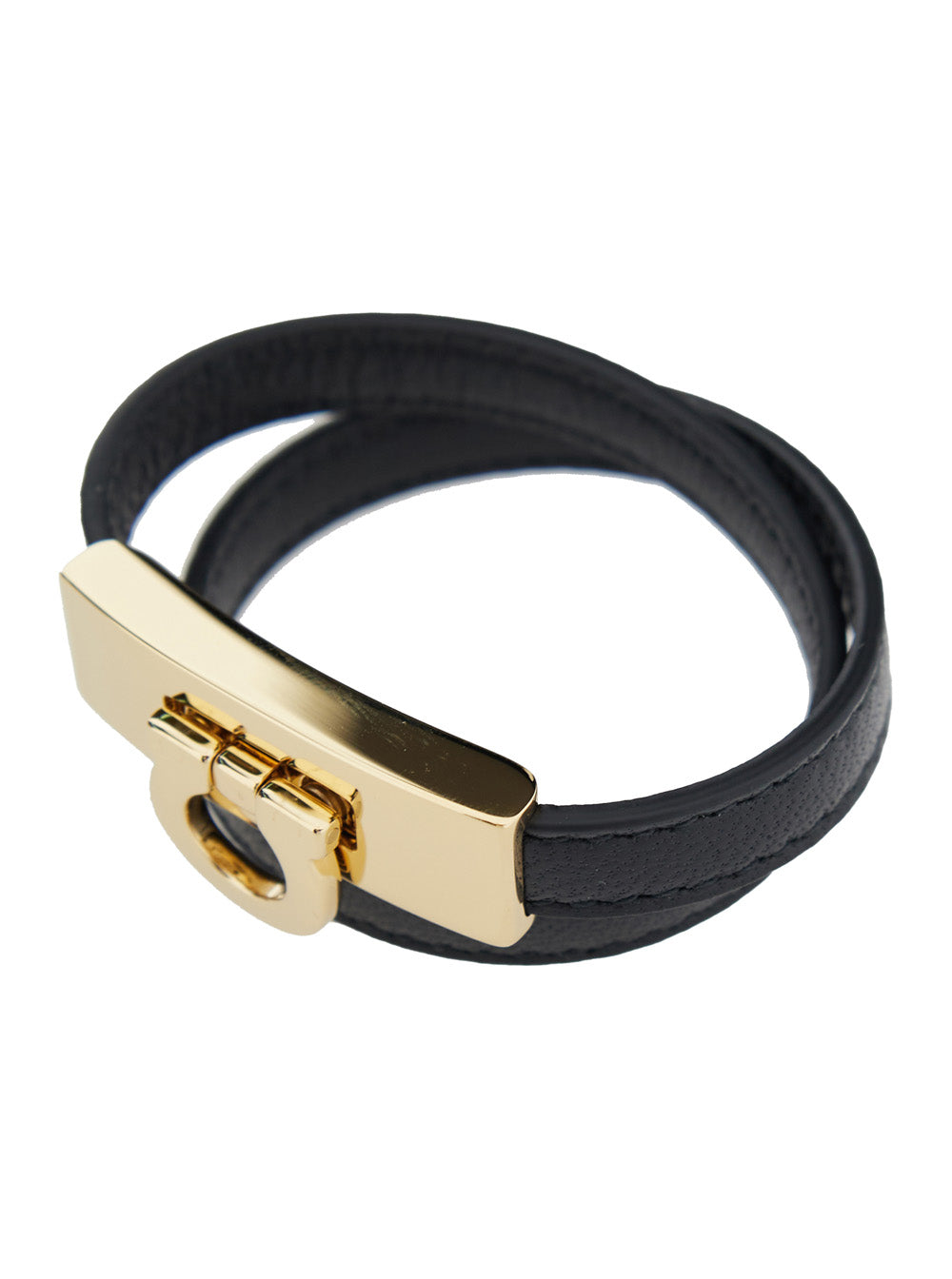 Ferragamo Women 'Gancini' Black Double Twist Bracelet In Leather Woman