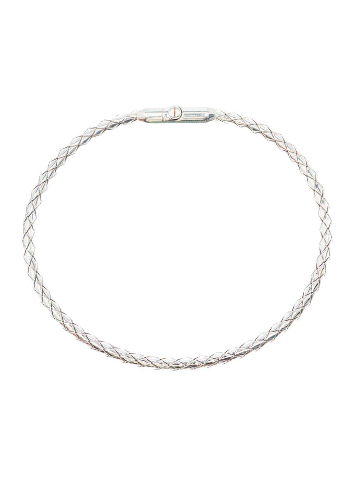Bottega Veneta Men 'Intreccio' Metallic Bracelet With Rear Push Closure And Intrecciato Design In Silver Man