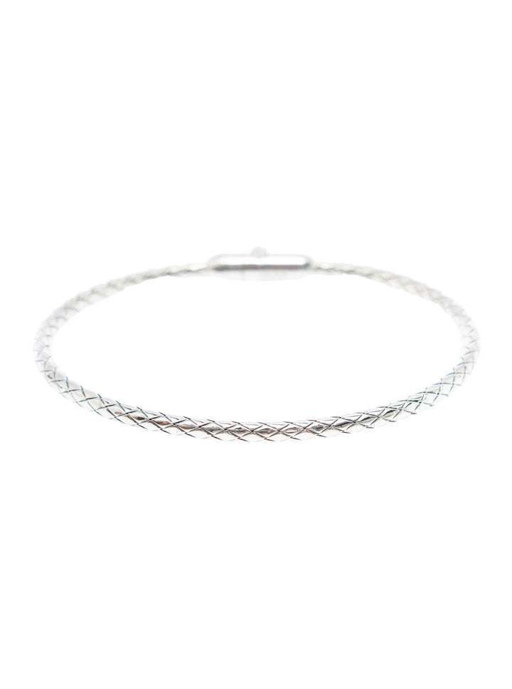 Bottega Veneta Men 'Intreccio' Metallic Bracelet With Rear Push Closure And Intrecciato Design In Silver Man