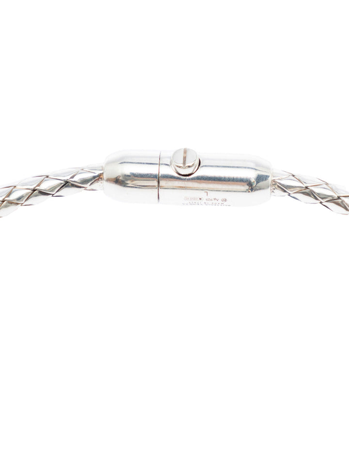 Bottega Veneta Men 'Intreccio' Metallic Bracelet With Rear Push Closure And Intrecciato Design In Silver Man