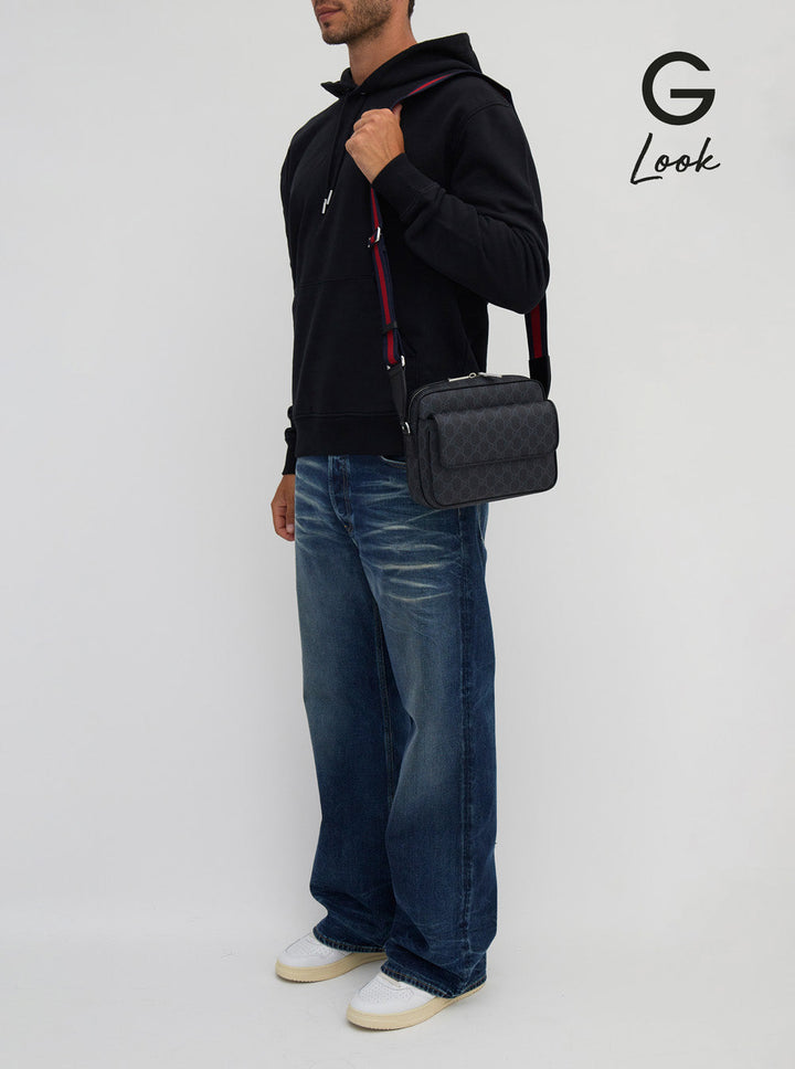 Gucci Men 'Small Gg' Black Crossbody Bag In Gg Supreme Canvas Man