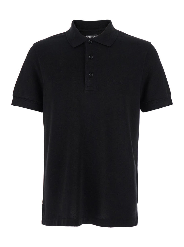 Tom Ford Men Black Polo Shirt With Classic Collar In Cotton Blend Man