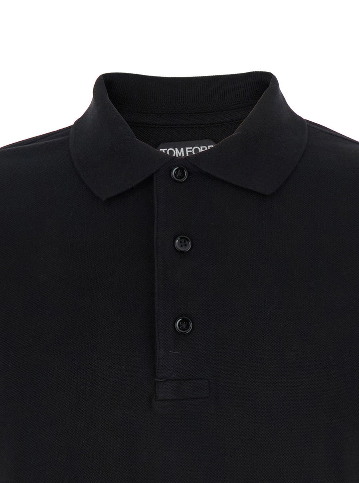Tom Ford Men Black Polo Shirt With Classic Collar In Cotton Blend Man