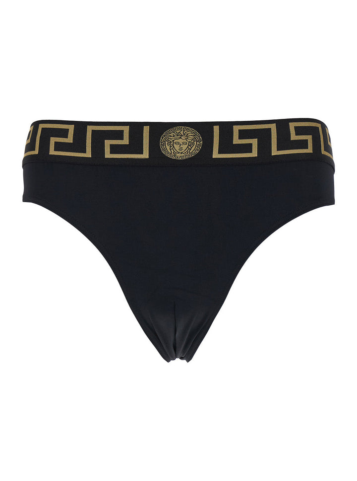 Versace Men Black Speedo With Greca Detail In Tech Fabric Man