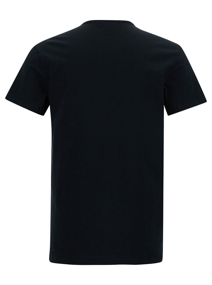 Versace Men Black Crewneck T-Shirt With Medusa Logo Print In Stretch Cotton Man