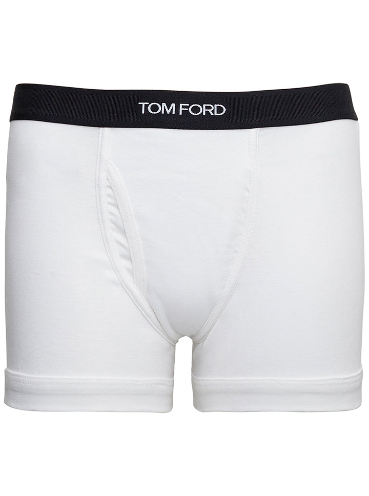 Tom Ford Men White Boxer Shorts With Elastic Waist With Logo Lettering In Cotton Man