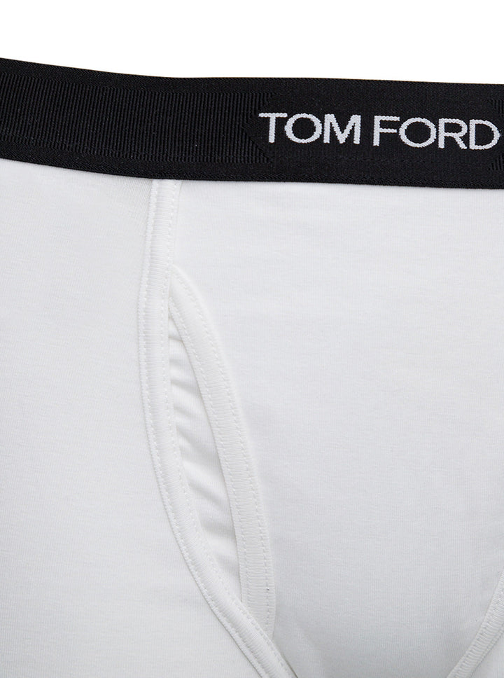 Tom Ford Men White Boxer Shorts With Elastic Waist With Logo Lettering In Cotton Man