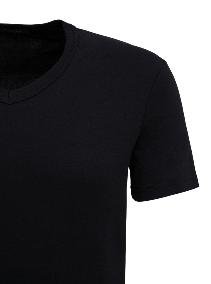 Tom Ford Men Black Stretch Cotton V-Neck T-Shirt
