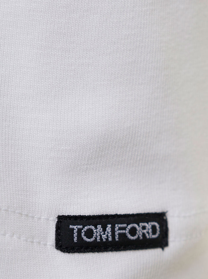 Tom Ford Men White T-Shirt With V Neck In Cotton Stretch Man