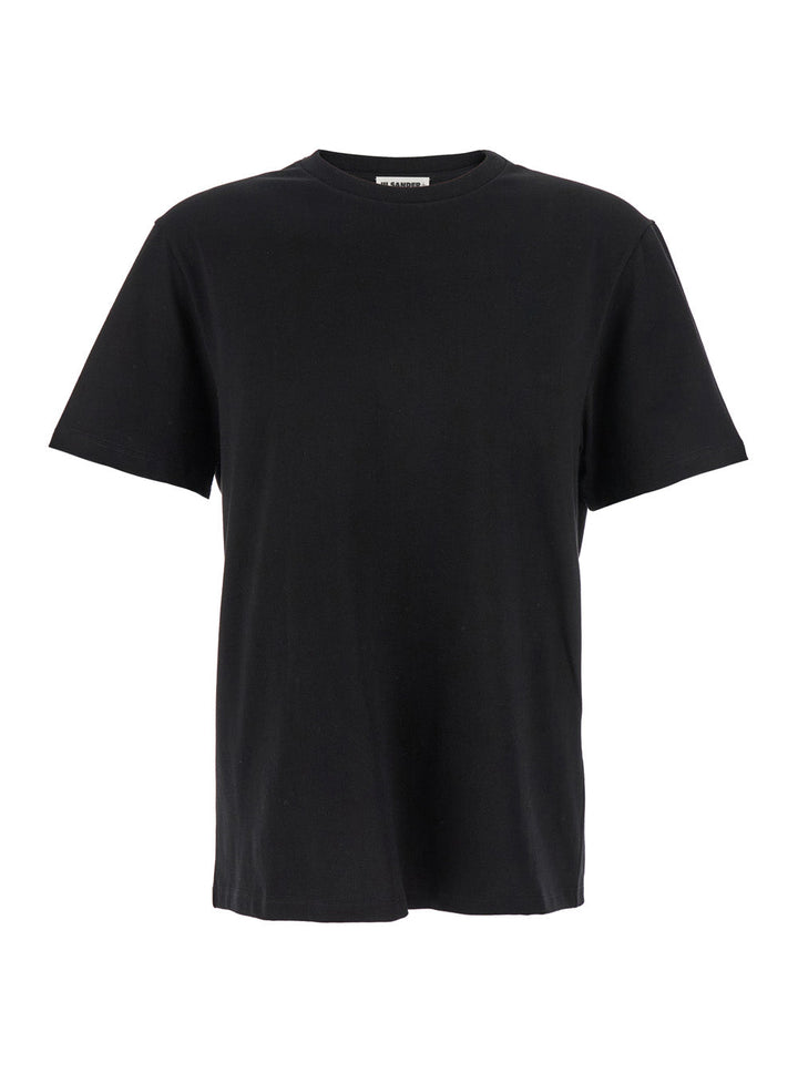 Jil Sander Men Black Crewneck T-Shirt With Logo Patch On The Rear In Cotton Man