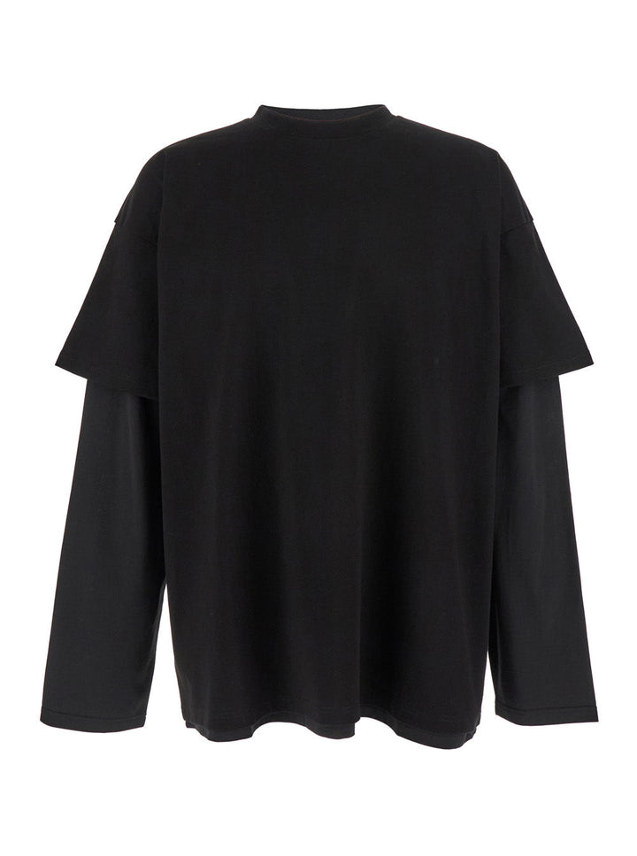 Jil Sander Men Black Crewneck T-Shirt With Logo Lettering On The Rear And Layered Design In Cotton Man