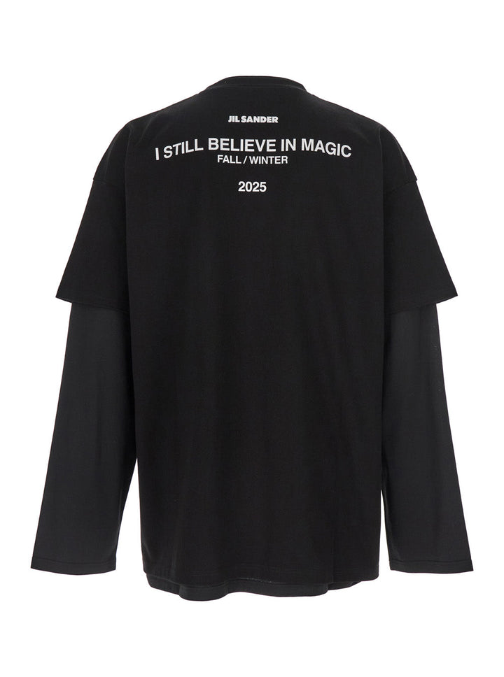 Jil Sander Men Black Crewneck T-Shirt With Logo Lettering On The Rear And Layered Design In Cotton Man